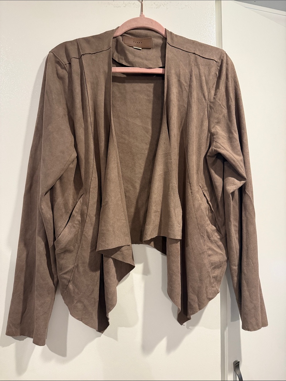 Women's Draped Open-Front Jacket in Taupe